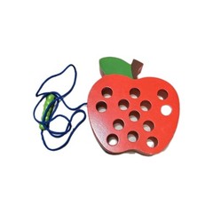 Wooden Lacing Apple Threading Toys Wood Lace Block Puzzle Shape Travel Game T…