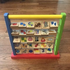 Wooden Alphabet Block Freestanding Animals Food Music Weather Fast Ship