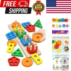 Montessori Toys for 1 to 3–Old Boys Girls Toddlers, Wooden Sorting & Stackin…