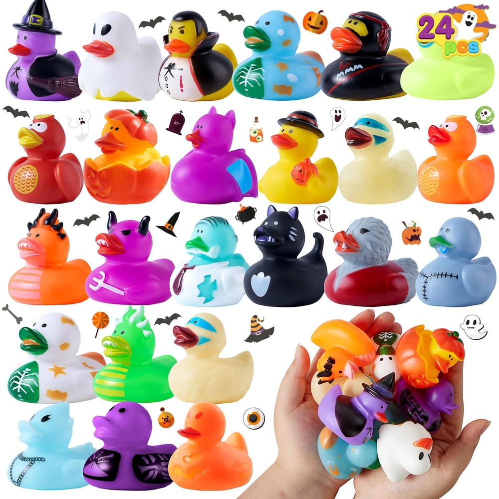 JOYIN 24 PCS Halloween Rubber Ducks, Small, Orange, Black, White