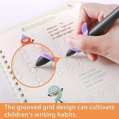 4 PC Reusable Grooved Writing Books for Kids, Magic Copy Books,Reusable Handl