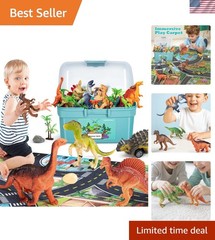 Imaginative Dino Figures & Cars Play Set with 33×27 Activity Mat for Toddlers