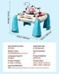 VEVOR Toddler Learning Table 6-36 Months Activity Table with 60+ Sound Sources