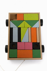 Wooden Pull Toy building Blocks – Colorful Shape Blocks (1 Block Missing)