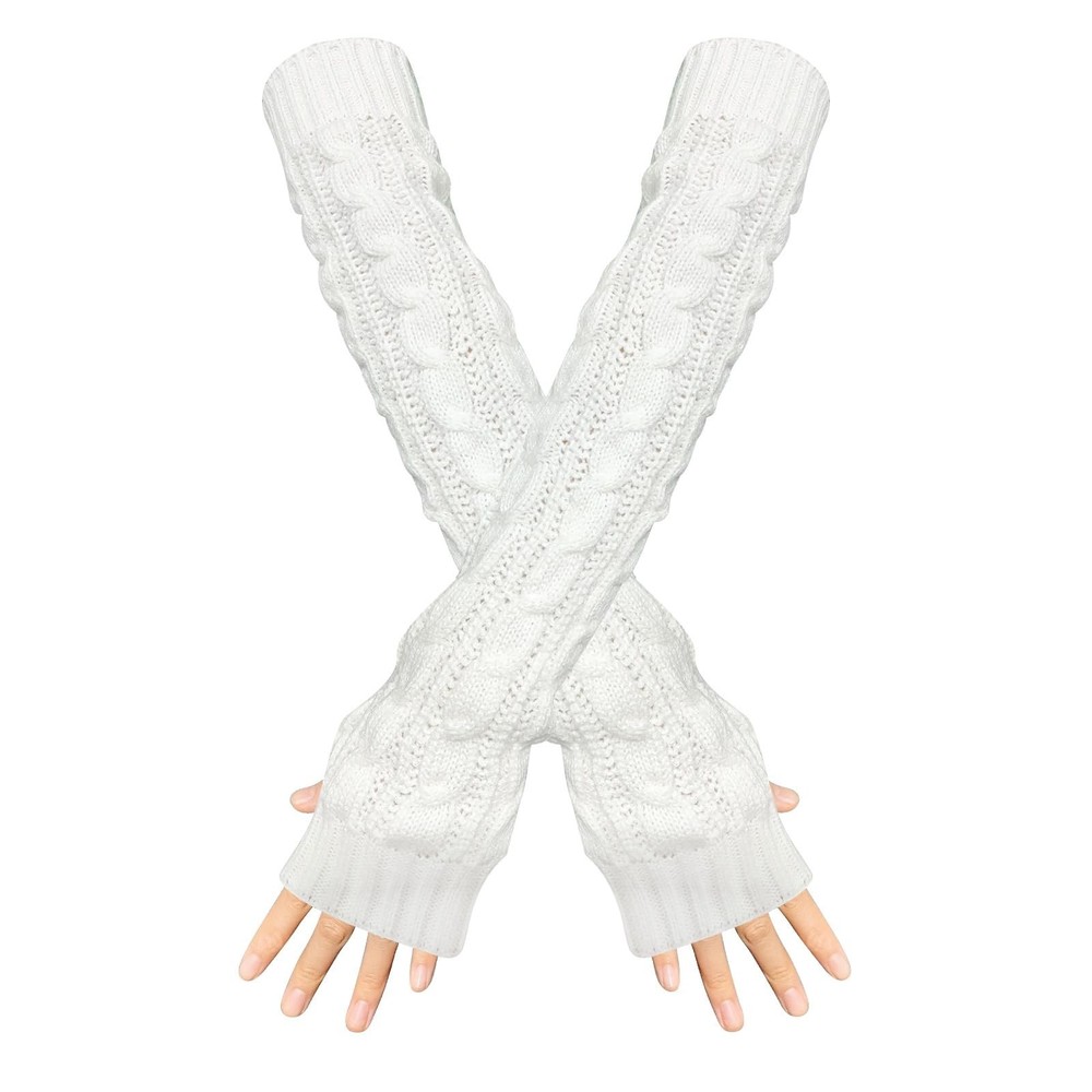 Arm Sleeve Winter Warmer, Fingerless Stretchy Gloves Knitted Long Arm Warmers…