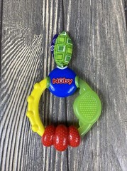 Nuby Baby Teether Red Green Blue Ring with Fabric Toy Chew