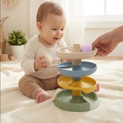 Silicone Ball Drop Tower Toy for Toddlers, 4-Tier Rolling Ramp Track with Woo…