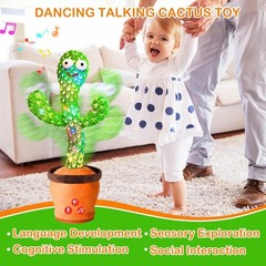 Dancing Talking Cactus Toy with Adjustable Volume, Interactive Cactus Baby Toys