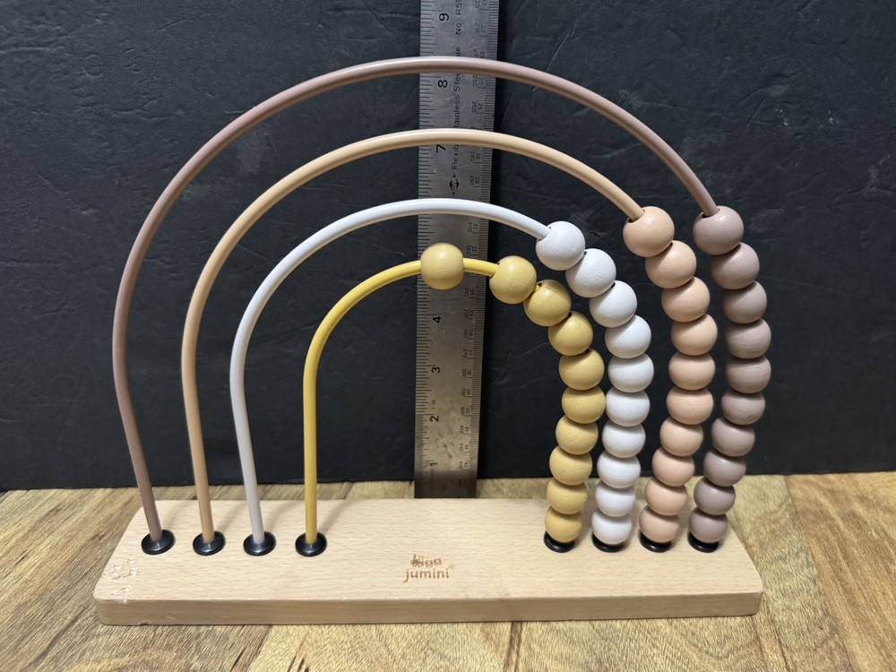 Jumini Wooden Rainbow Counting Toy – Neutral Baby Toddler Bead Abacus Montessori