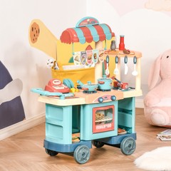 Kids Kitchen with Accessories, Cash Register, Play Food, Wheels for kids 3-6