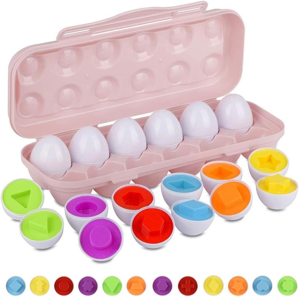 “Color Shape Matching Eggs for Toddlers, Preschool Learning Educational Pink “
