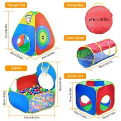 5PCS Pop Up Play Tents Ball Pit &Crawl Tunnels Basketball Set Kids Easy To Carry