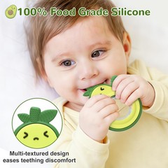 MISSLILI Teething Toy for Babies, Silicone Avocado Shape with D1383-LGN