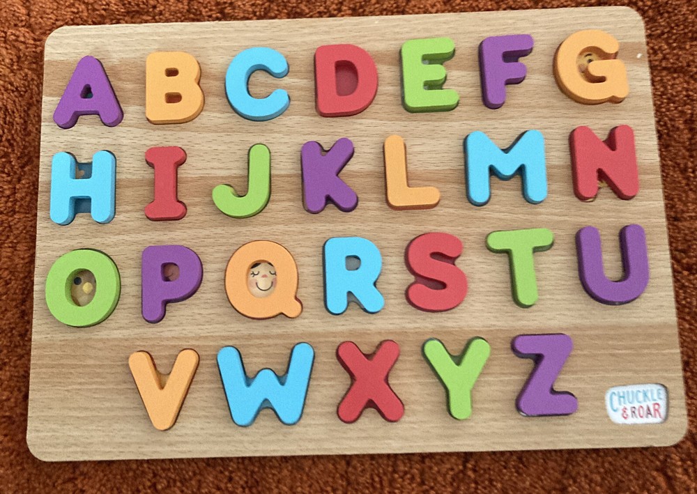 Chuckle and Roar Wood Puzzle Alphabet Learning Toy About 13” X 9”