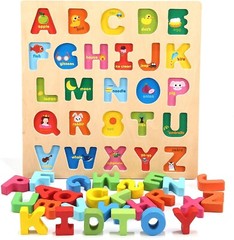 New — Baby Kids Learning Toys Wooden Alphabet Number Puzzle ABC Letters Board