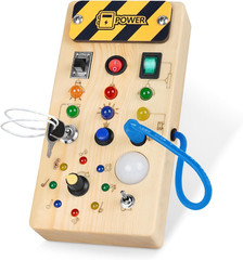 Montessori Wooden Busy Board with 8 LED Light Switches for 1+ Year Old