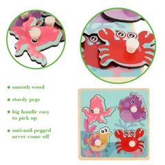 Wooden Peg Puzzles Toddler Educational Wood Farm Dinosaur Fruit Marine Set