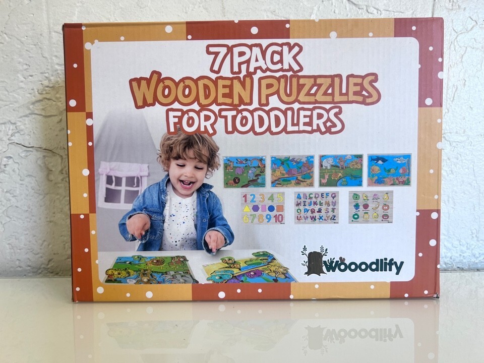 7 Pack Colorful Chunky Wooden Puzzles for Toddlers 2 3 4 5 Years Old