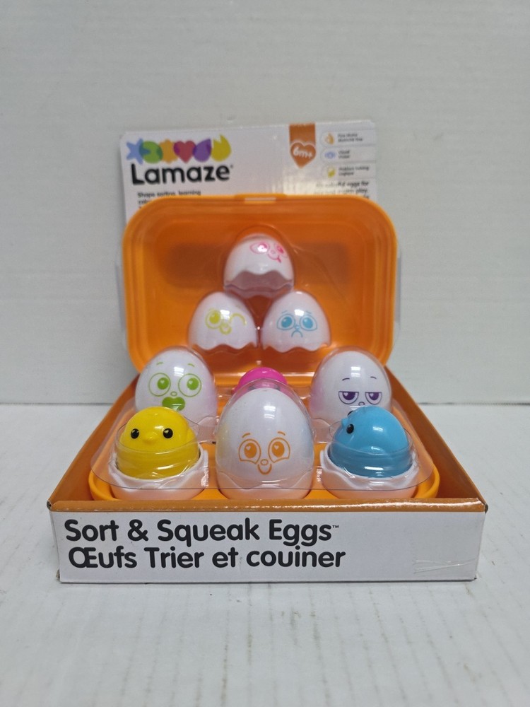 Lamaze – Sort & Squeak Eggs Baby Stack Sort TOY, NEW In Package (D3)