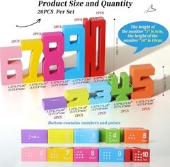 20PCS Wooden Number Building Blocks, Montessori Toys Math Learning Toys for K…