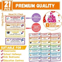 21 PCS Spanish Language Country Posters Flags Classroom Decorations Latin Ame…