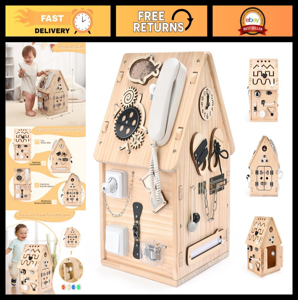 Montessori Busy House Toy – Wooden Busy Board for Toddlers & Preschool – Sensory