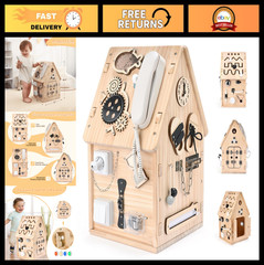Montessori Busy House Toy – Wooden Busy Board for Toddlers & Preschool – Sensory