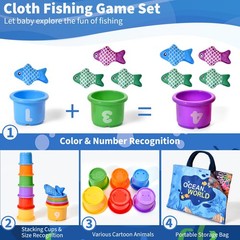 Montessori Toys for 1 Year Old – 20PCS Cloth Fishing Game with Stacking Cups,…