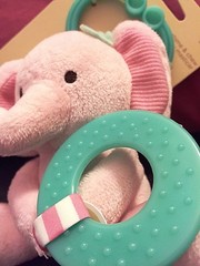 Baby CARTERS Chime & Chew Chime Ratte Teething Toy Plush Clip on Pink Elephant