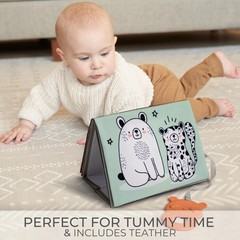 Soft Tummy Time Book w/ Large Stimulating Baby Safe Mirror – Medium, Pastel