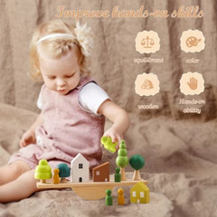 Wooden Forest Animal Stacking Blocks Sensory Baby Toy Gift Forest animal