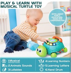 Baby Toys 6 to 12 Months, Tummy Time Toy for 12-18 Months, Musical Turtle Crawli
