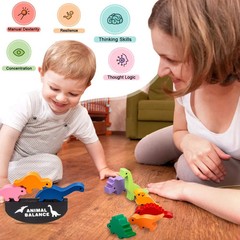 New Children Montessori Wooden Animal Balance Blocks Board Games Toy Dinosaur
