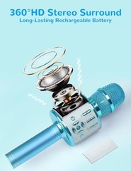 Kids Karaoke Microphone Machine Toys for Girlstooth Microphone with LED Blue