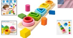Wooden Montessori Sorting Stacking Toy 20 Pieces Educational Fine Motor Skill