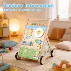 Ranqibo Wooden Baby Walker, Baby Walker with Wheels, Includes Montessori Sens…