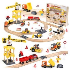 68PCS Wooden Train Set – Toy Train Set for Toddlers 2-4, Wooden Construction