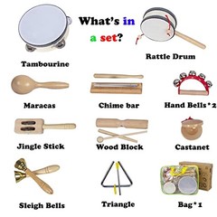 Wooden Musical Instruments Set for Toddlers 1-3, Natural Wood Small – Log Color