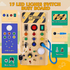 Montessori Wooden Busy Board with 8 LED Light Switches, Sensory Toys Light Switc