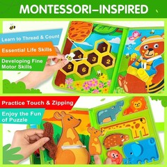 Multicolor Animal Busy Book – Montessori Learning for Ages 1-3, Travel Safe