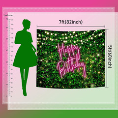 7X5Ft Green Leaves Happy Birthday Backdrop Elegant Greenery Pink Birthday Party