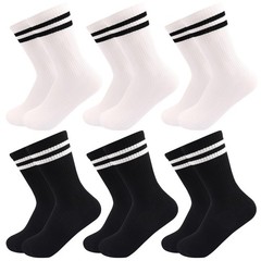 6 Pairs Solid Color Retro Stripe Crew Socks Casual Striped Socks for Women Gi…