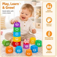 Stacking Cups Baby Toys 6 10 12 18 Months, Montessori Toys for 1 Year Old Lea…