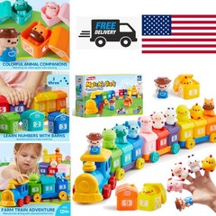 Counting Matching Sorting Train Toy for Toddlers with Farm Animals and Barns