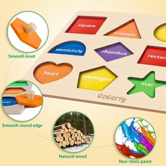 Wooden Toddler Shape Puzzle, Montessori Sorting Toy for Kids 36+ Months