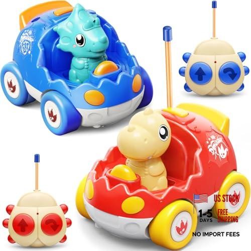 2 Pack Dinosaur Remote Control Cars Toys for Kids 2 3 4 5 Years Old, Blue&red