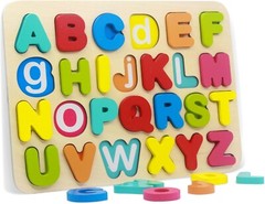 Toddler Alphabet Puzzle Kids Age 3-4 Natural Wood Non Toxic Preschool Learning