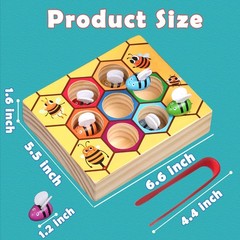YUNCHY Toddler Fine Motor Skill Toy, Bee to Hive Matching Game, Montessori Wo…