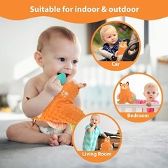 Baby Stuffed Animal Security Blanket with Teething Toy Baby Lovey Snuggle Toy