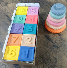 Baby Building Blocks Numbers Shapes Stacking Teething Montessori Soft Silicone